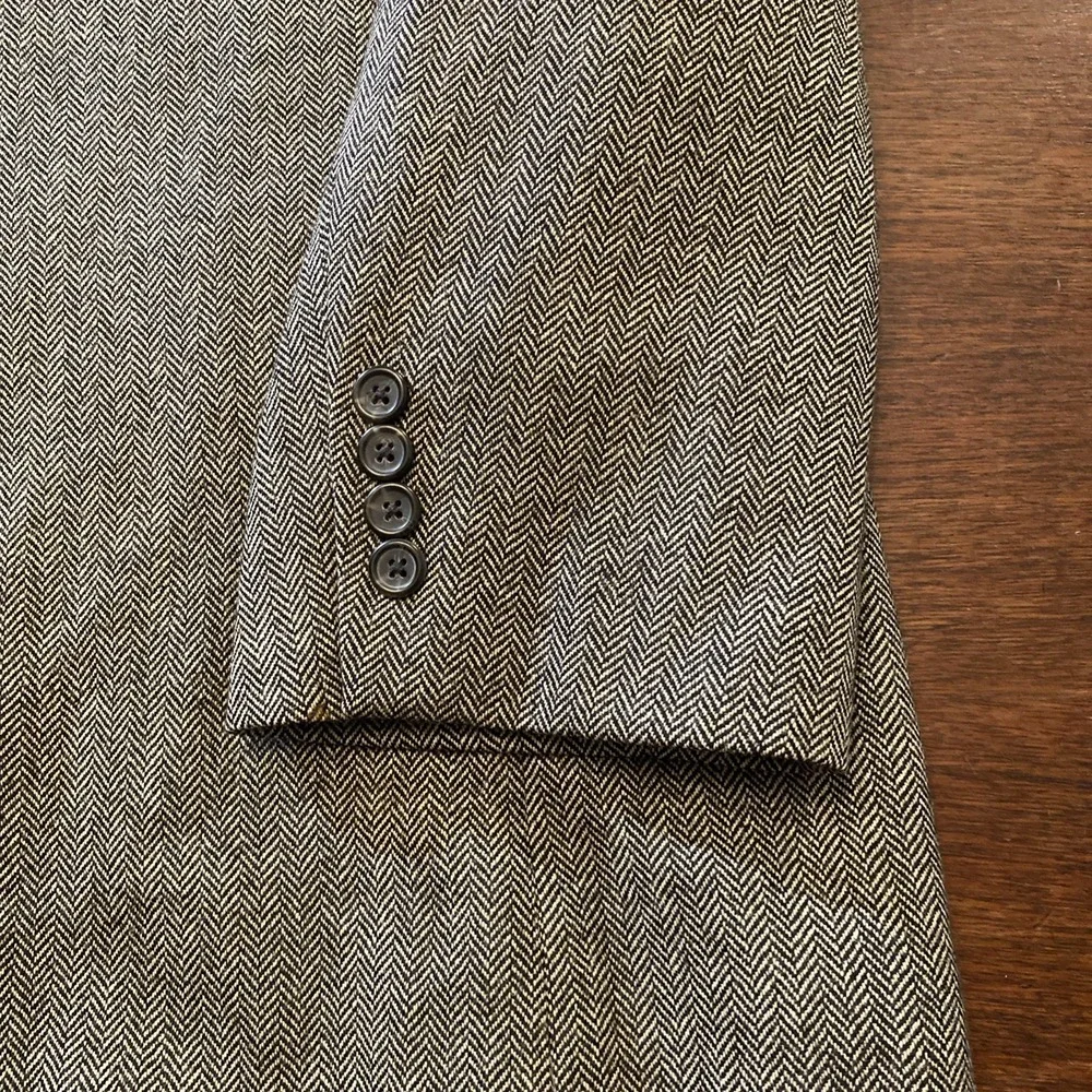 Chaps Blazer Men's 46R Beige Black Herringbone‎ Jacket Sport Coat 100% Wool